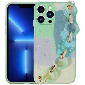 Resim İphone 12 Pro Max Uyumlu Simli Desenli El Askılı Tutacaklı Zore Elsa Silikon Kılıf-yeşil Yeşil 