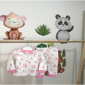 Resim By Cwhr %100 Pamuk Önden Çıtçıtlı Tavşan Baskılı Kız Bebek Pijama Takımı Mevsimlik Kız Bebek Pijama Takımı 