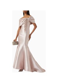 Resim Ac By Aanchal Chanda Crystal - Embellished Gown Kristal Işlemeli Balık Form Maxi Kadın Elbise Pembe 