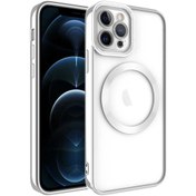 Resim iPhone Uyumlu 12 Pro Max Kılıf Magsafe Kenar Renkli Şeffaf Setro K 
