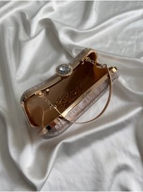 Resim Mia Collection Tek Taş Model Düğün Nişan Abiye Çanta Düz Rose 