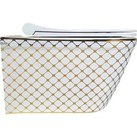 Resim Turkuaz Pure Geo. Beyaz Altın Kanalsız Asma Klozet WH-783N+SOFT Kapak 