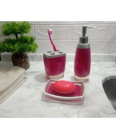 Resim Gri Pembe Poliresin 3'lü Banyo Seti 