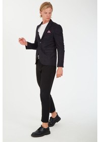 Resim Sposo 5135 Dar Kalıp Kareli Siyah Erkek Blazer Ceket Siyah 