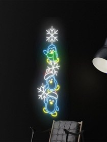 Resim Penguen Figürlü Yılbaşı Temalı Neon Tabela Mavi 