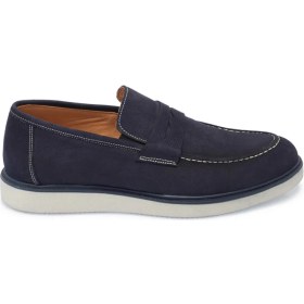 Resim Tergan Lacivert Hakiki Nubuk Deri Erkek Loafer - E25I1AY57161-C39 