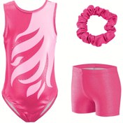 Resim Kızlar için Kolsuz Üçgen Parıltılı Baskılı Pullu Taşlı Spor Tayt Jimnastik Şortları 3'lü Takım 