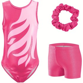 Resim Kızlar için Kolsuz Üçgen Parıltılı Baskılı Pullu Taşlı Spor Tayt Jimnastik Şortları 3'lü Takım 