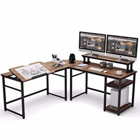 Resim Zizuva 60x75 CM L Köşe Ceviz Mimar Çizim ve Çalışma Masası 