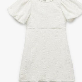 Resim Koton Kısa Balon Kollu Dokulu Bisiklet Yaka A Kesim Mini Elbise Ekru 5skg80092ak Ekru 