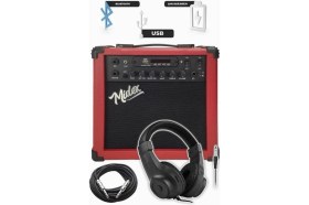Resim Delixa MGA-25RD-PAK Elektro Gitar Amfisi 25 Watt USB Bluetooth ve Şarjlı (Amfi Mikrofon Stand Kulaklık Jack 