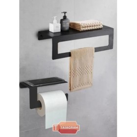 Resim Tasagram Metal Banyo Havlu Askılığı ve Tuvalet Kağıdı Askılığı 2'li Set Siyah 