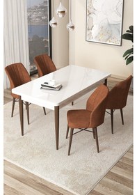 Resim Canisa Concept Arp Serisi 70x110 Sabit Mutfak Masası Takımı Beyaz Ceviz Masa 4 Kiremit Sandalye Masa Beyaz/ Sandalyeler Kiremit 