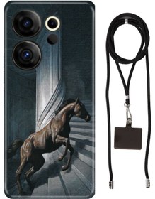Resim TECNO Camon 20 Premier 5G Kılıf Horse Desenli Silikon İpli Boyun Askı Aparatı 