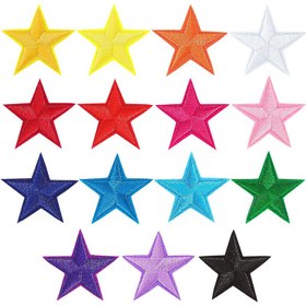 Resim 15 adet Canlı Parıltılı Yıldız Dikişli Patches | DIY Moda için Çok Renkli Nakışlı Aplikasyonlar | Dayanıklı ve Kolay Uygulanabilir Dikişli Onarım Çıkartmaları | Giysiler, Kotlar, Ceketler ve Çantalar için İdeal | Çok Yönlü El Sanatları Malzemeleri, Kot Onarımı | Parıltılı Tasarım | Dayanıklı Kumaş, Kot Onarım Setleri 