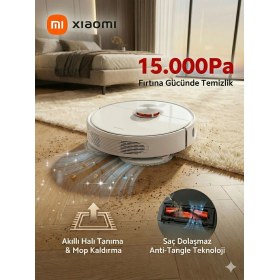 Resim Xiaomi Yeni 15.000PA Yüksek Emiş Güçlü Çift Döner Paspaslı Robot Süpürge, Halı Tanıma, Mop Kaldırma, 3D Sensörlü, Dolaşmayan Saç Fırça Teknolojisi 