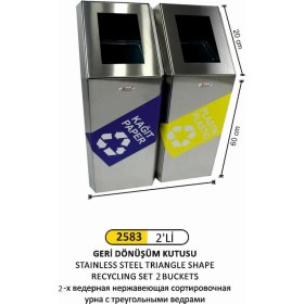 Resim Arı Metal Geri Dönüşüm Elips Kovalı 2 Li Paslanmaz 