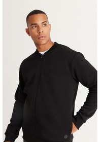 Resim AC&Co / Altınyıldız Classics Erkek Sıyah Standart Fit Normal Kesim İçi Polarlı Kolej Yaka Pamuklu Sweatshirt Siyah 