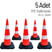 Resim İleri Trafik 5'li TPE Trafik Konisi Seti 90 cm Ağırlıklı Çift Reflektifli Trafik Dubası 