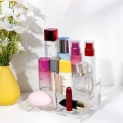 Resim 3 Katlı Akrilik Ekran Standı - Kalınlaştırılmış ve Kristal Berrak, Makyaj Takı Parfüm için Kolay Montaj Rafı, Ev Dekoru için Çoklu Bölümlerle Güçlü Sunum Organizatörü, Makyaj Organizatörü için Vanity, Şık Modern Görünüm, Berrak Akrilik Yapı 