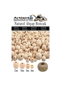 Resim Naturel Ahşap Boncuk 200 Lü 1 Paket Jüt İpi Ham Boyanabilir Ahşap Yuvarlak Doğal Boncuklar Takı Tasarım Ektinlik Kreş 