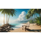 Resim Venspor Tropik Plaj Temalı Arkaplan ile Ahşap Sandalye 200x150cm Duvar Örtüsü Fon 