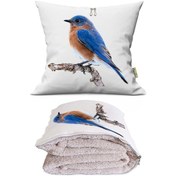 Resim Mavi Kuş Tv Battaniyeli Opsiyonel Dekoratif Araç İçi Yastık Çok Renkli 