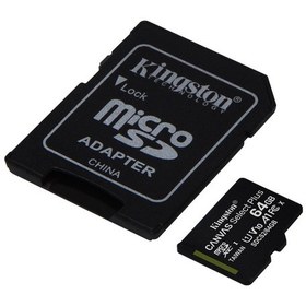 Resim Kıngston Sdcs2/64gb, Canvas, V10, Cl10, 100mb/s, Microsd Kart Bellek Sd Adaptörlü 