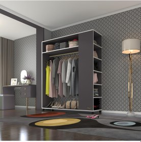 Resim Kenzlife giysi dolabı bayram 180*150*40 gri gardırop tekerlekli 