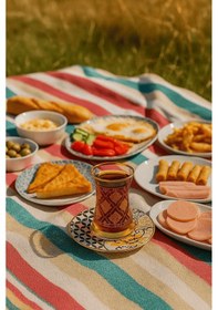 Resim 12 Parça Altın Yaldız Desenli İnce Belli Cam Çay Bardağı Ve Tabağı - Çay Takımı Çok Renkli 