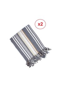 Resim 2 Adet Pamuk-keten Peştemal 100x180 -carlos Gri 