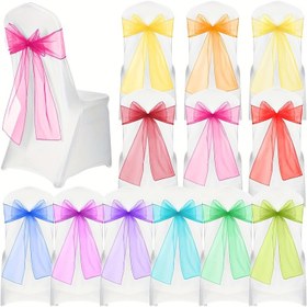 Resim 10 Adet Pastel ve Canlı Renklerde Organza & Şifon Sandalye Kurdelesi Fiyonkları Zarif Düğüm Detaylarıyla - Pastel Pembe, Sarı, Mavi, Mor, Yeşil, Turuncu, Kırmızı, Beyaz, Açık Kahverengi, Lacivert - Nikâh, Doğum Günü, Cadılar Bayramı, Sevgililer Günü, Noel İçin Parti Süslemeleri - Banket, İftarlar, Çocuk Duası İçin Şeffaf Tül Sandalye Bezleri ile Kolayca Uygulanabilir Dayanıklı Ürün 