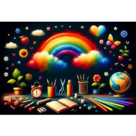 Resim Venspor Renkli Dünyalar Gökkuşağı ve Sanat Malzemeleri Temalı Arkaplan 200 x 150 cm Fon Duvar Örtüsü 