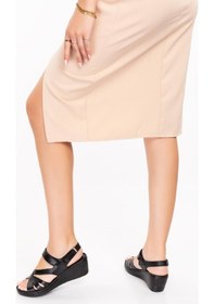 Resim Artı-artı014-0104-1 Hakiki Deri Kadın Dolgu Topuk Siyah Sandalet Ayakkabı 001 