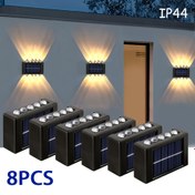 Resim 8 adet Güneş Enerjili Duvar Lambası, 10 LED Açık Duvar Lambaları Sıcak Sarı Parıltı ile, IP44 Dereceli, Ev, Bahçe, Çit, Patio ve Deck Dekoru için İdeal, Dış Duvar Aydınlatması | Modern Duvar Lambaları | Güneş Enerjili Lambalar, Dış Aydınlatma Aksesuarları 