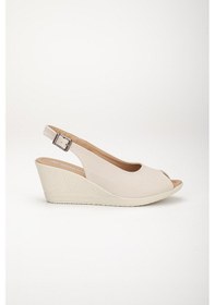 Resim Dilimler Ayakkabı Dolgu Taban Burun Ve Arka Açık Ortopedik Suni Deri Bej Kadın Dolgu Topuk Ayakkabı-2784-bej 