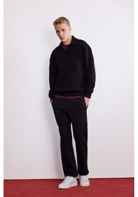 Resim Defacto Boxy Fit Polo Yaka Sweatshirt G6475ax25wnbk81 Siyah-bk81 