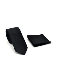 Resim Gaffy Şal Desenli Siyah Dokuma Kumaş Mendilli Slim Fit Kravat // Sdk-2508-1 Siyah 