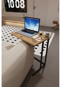 Resim Trend Metal Ayaklı Laptop Sehpası Kahvaltı Masası Çalışma Sehpası Çok Amaçlı Yan Masa Atlantik Çam 