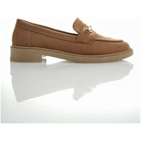 Resim Muggo Sussie Garantili Metal Tokalı Kadın Loafer Günlük Ayakkabı - Süet Taba 