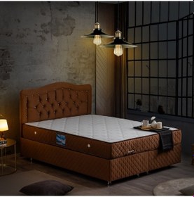 Resim Setaymobilya Baza, Şah Açık Kahve Çift Kişilik Baza + Başlık + Deluxe Yatak 