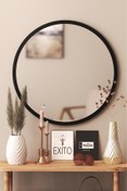 Resim SUEL HOUSE Yuvarlak Ayna 60 Cm Mat Parlak Siyah Dresuar Koridor Duvar Salon Aynası 5705 
