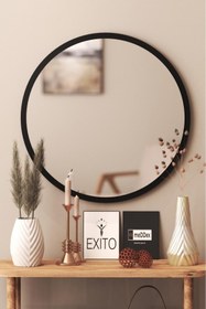 Resim SUEL HOUSE Yuvarlak Ayna 60 Cm Mat Parlak Siyah Dresuar Koridor Duvar Salon Aynası 5705 