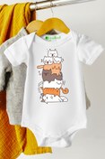 Resim Baby&Baby Kedi Piramidi %100 Pamuklu Organik Baskılı Unisex Bebek Body Zıbın 