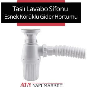 Resim Taslı Lavabo Sifonu - Esnek Körüklü Gider Hortumu - Koku Önleyici Gider Borusu - Mutfak Banyo Uyumlu 