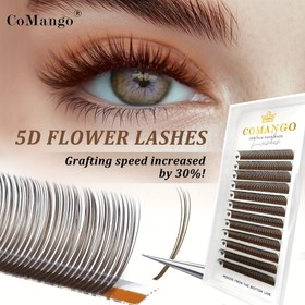 Resim CoMango Brown 5D Çiçek Açan Kirpikler Sivri Kirpik Uzantıları Renkli Kabarık Hacim Fanları Tüyü Kirpikler Önceden Yapılmış 