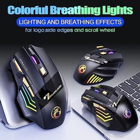Resim VEGCOO C8 kablosuz oyun faresi, şarj edilebilir Silent Click oyun faresi, 2.4G USB alıcısı, 3 ayarlanabilir DPI, 7 hassas tuş, ergonomik RGB fare, dizüstü bilgisayar, Mac için 