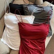 Resim Kadın 4'Lü Katı Renkli Polyester Korseletleri - Asya Tarzı Fırfırlı Slingback Tankları ile Strapless Yaka ve Örgü Kumaş, Tüm Mevsim Uygun 