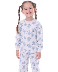 Resim Kız Çocuk Mavi Çiçek Desenli Uzun Kollu Pijama Takımı-912 Mavi 
