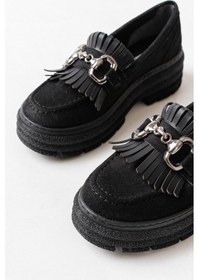 Resim 749-750 Siyah Süet Tokalı Günlük Yüksek Tabanlı Loafer Ayakkabı Bej - Siyah 